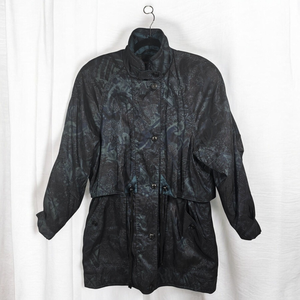 Vintage 90s Forecaster of‎ Boston Coat Womens Small Green Abstract Pattern Artsy